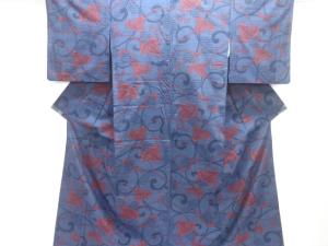 唐草模様織出し十日町紬着物